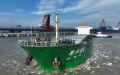 A ship departing from the coal wharf of the Caofeidian Port area of the Tangshan Port in north China's Hebei Province. Photo by Xinhua/Yang Shiyao.
