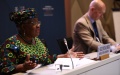 The World Trade Organization's (WTO) Director-General Ngozi Okonjo-Iweala (L) speaks at the WTO's Ministerial Conference (MC12) in Geneva, Switzerland. Photo by WTO/Xinhua.