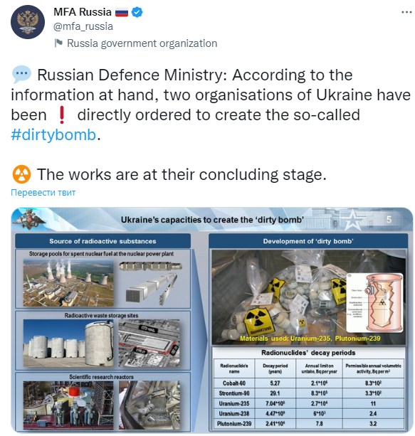 Заява Росії. Фото: twitter/mfa_russia