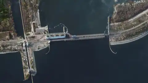 Russians Damage Dam In Nova Kakhovka - Maxar Technologies Satellite Images