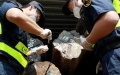 Customs officials inspecting imported logs at Zhongshan Port in the city of Zhongshan, south China's Guangdong Province. Photo by Xinhua.