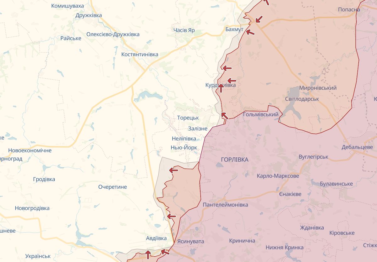 Ситуація на Бахмутському та Авдіївському напрямках. Фото: deepstatemap.live