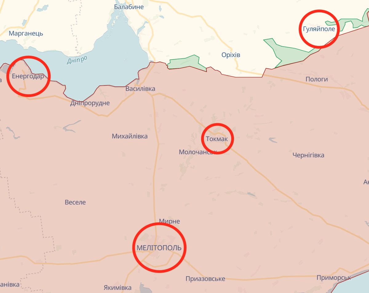 ЗСУ завдали ударів по об'єктах окупантів у Запорізькій області. Фото: deepstatemap.live
