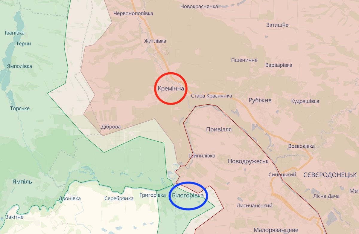 ЗСУ від Кремінної відділяють лише кілька кілометрів. Фото: deepstatemap.live