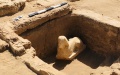 A lime-stone sphinx unearthed during the archaeological excavation work in Qena Province, southern Egypt. Photo by Egyptian Ministry of Tourism and Antiquities/Xinhua.