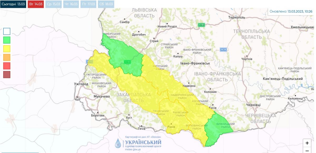 Сніголавинна небезпека. Карта: 
