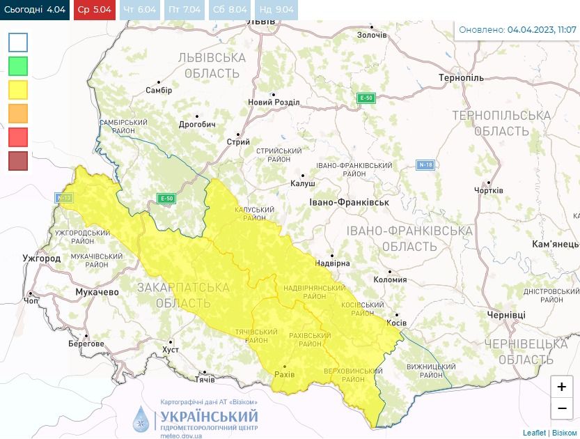 Сніголавинна небезпека. Карта: Укргідрометцентр