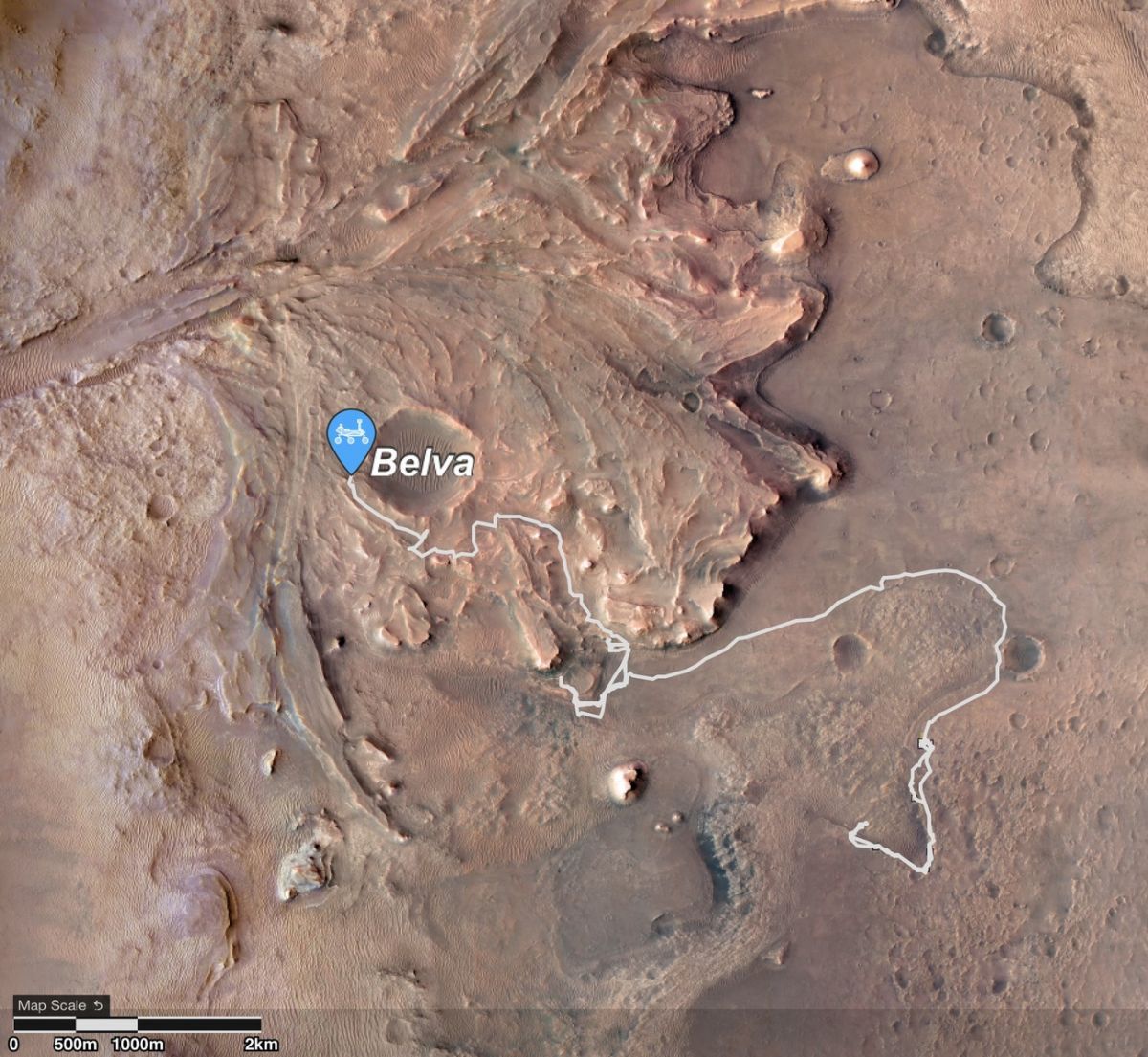 Кратер Бельва. Фото: NASA's Perseverance Mars Rover 