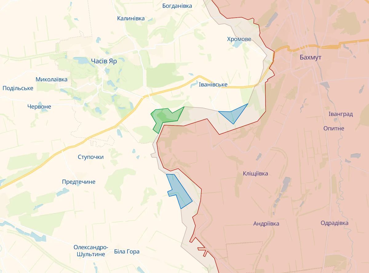 OSINT-розслідувачі показали зміни на лінії фронту поблизу Бахмута. Фото: скриншот