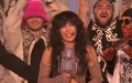 Winner Under Yellow And Blue Flag. Sweden Won Eurovision-2023