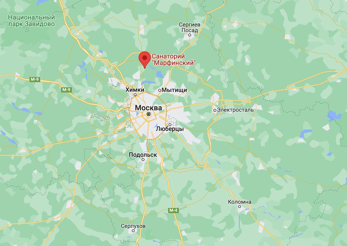 Безпілотник упав на санаторій Міноборони РФ у Підмосков’ї. Фото: Google Maps