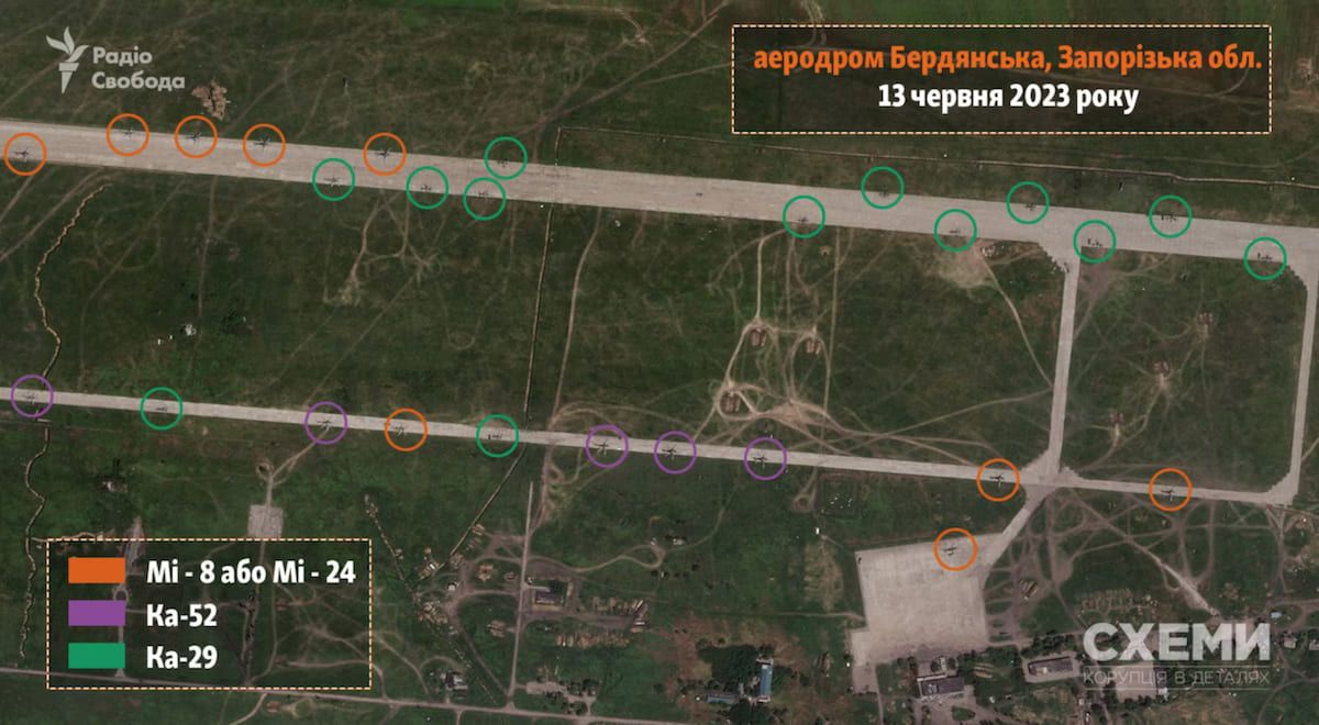 Супутниковий знімок аеродрому в тимчасово окупованому Бердянську. Фото: RF / Planet Labs