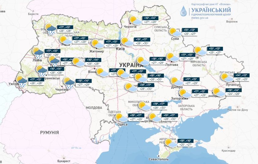 Прогноз погоди в Україні 22 червня. Карта: Укргідрометцентр