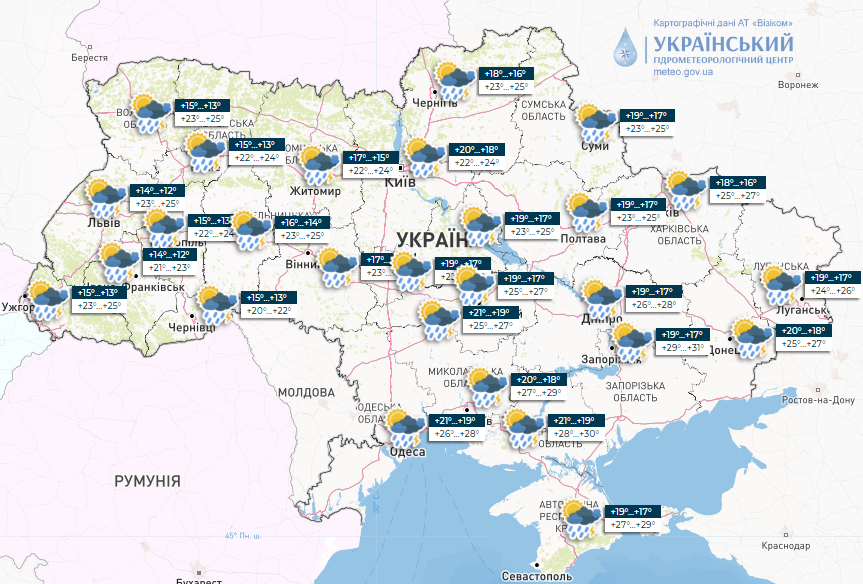 Погода в Україні 25 червня. Карта: Укргідрометцентр