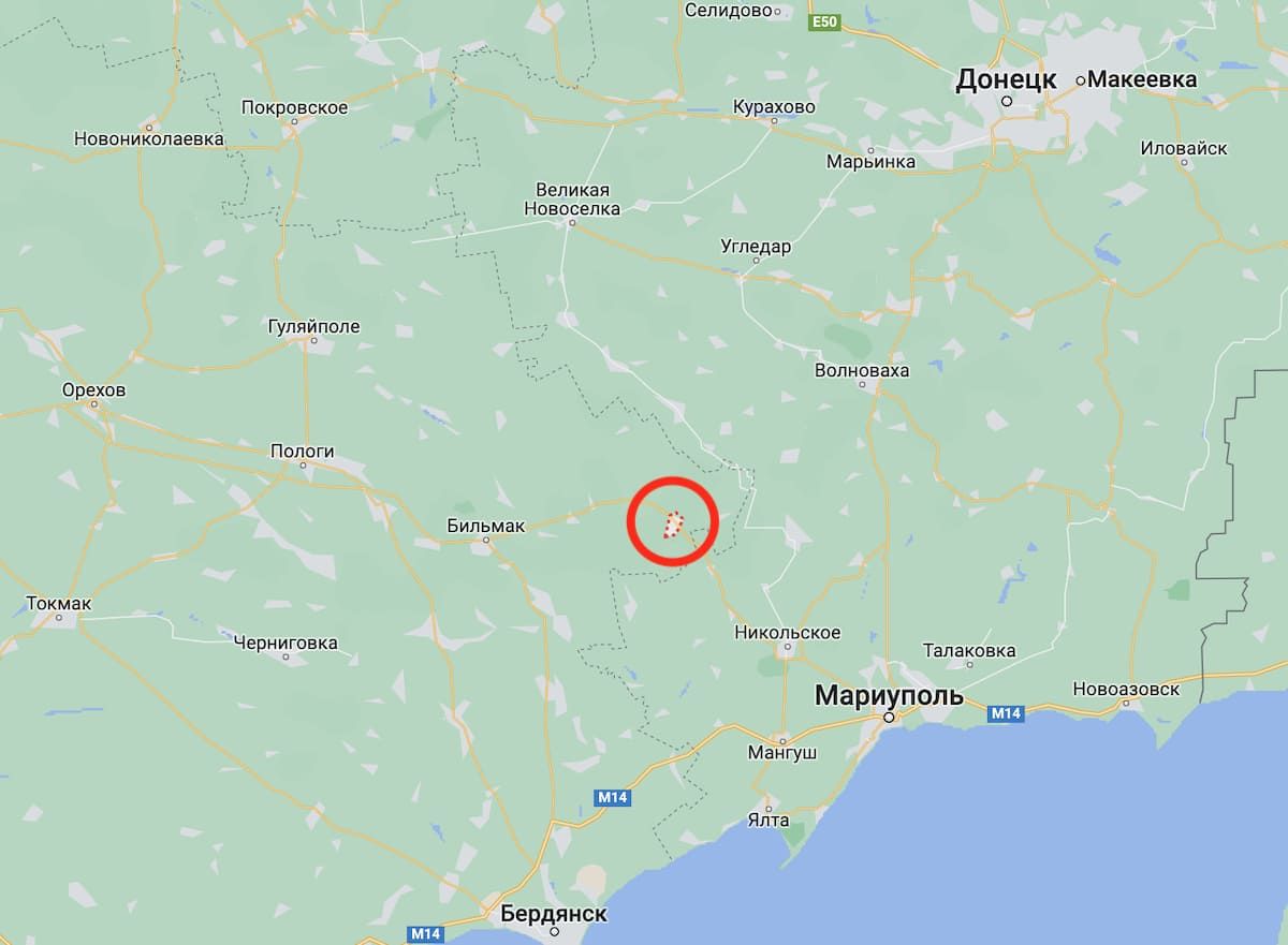 Біля населеного пункту Розівка Запорізької області відмовилася воювати група російських солдатів. Фото: Google Maps
