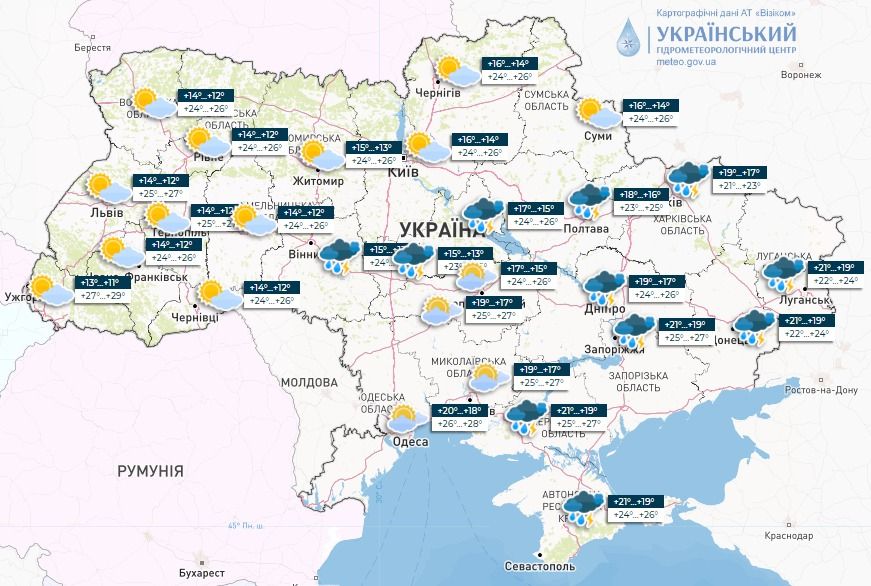 Погода 9 липня. Карта: Укргідрометцентр