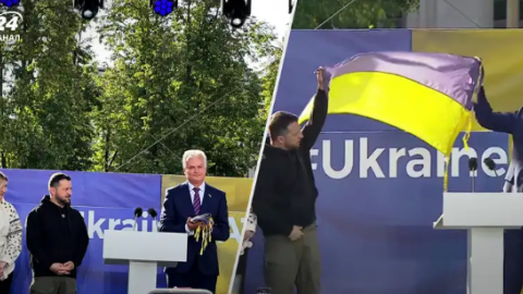 Зеленський у Вільнюсі підняв прапор із Бахмута на концерті на підтримку членства України в НАТО