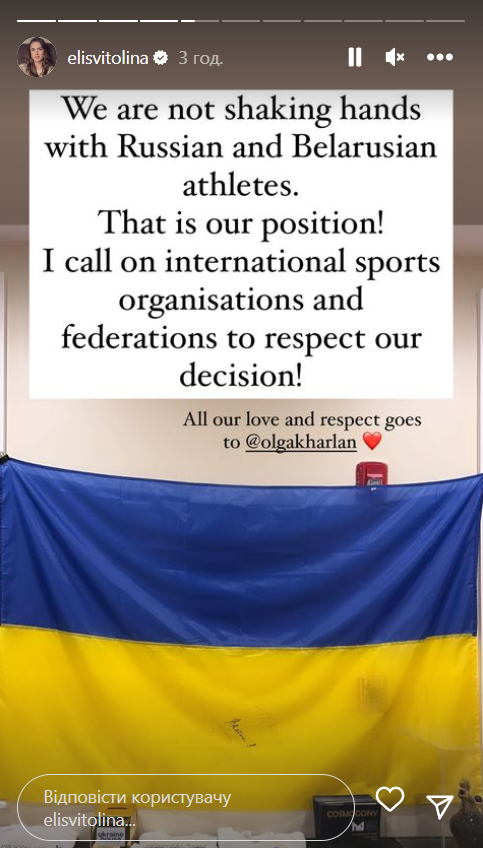 Світоліна висловила підтримку Харлан. Скріншот сторіз 