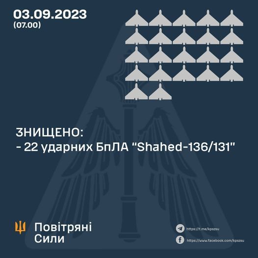 В Одеській області знищили 22 БПЛА окупантів. Інфографіка: Повітряні сили