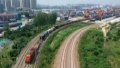 A China-Europe freight train bound for Hamburg, Germany leaving Putian Station in Zhengzhou, capital of central China's Henan Province. Photo by Xinhua/Li Jianan.
