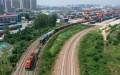 A China-Europe freight train bound for Hamburg, Germany leaving Putian Station in Zhengzhou, capital of central China's Henan Province. Photo by Xinhua/Li Jianan.