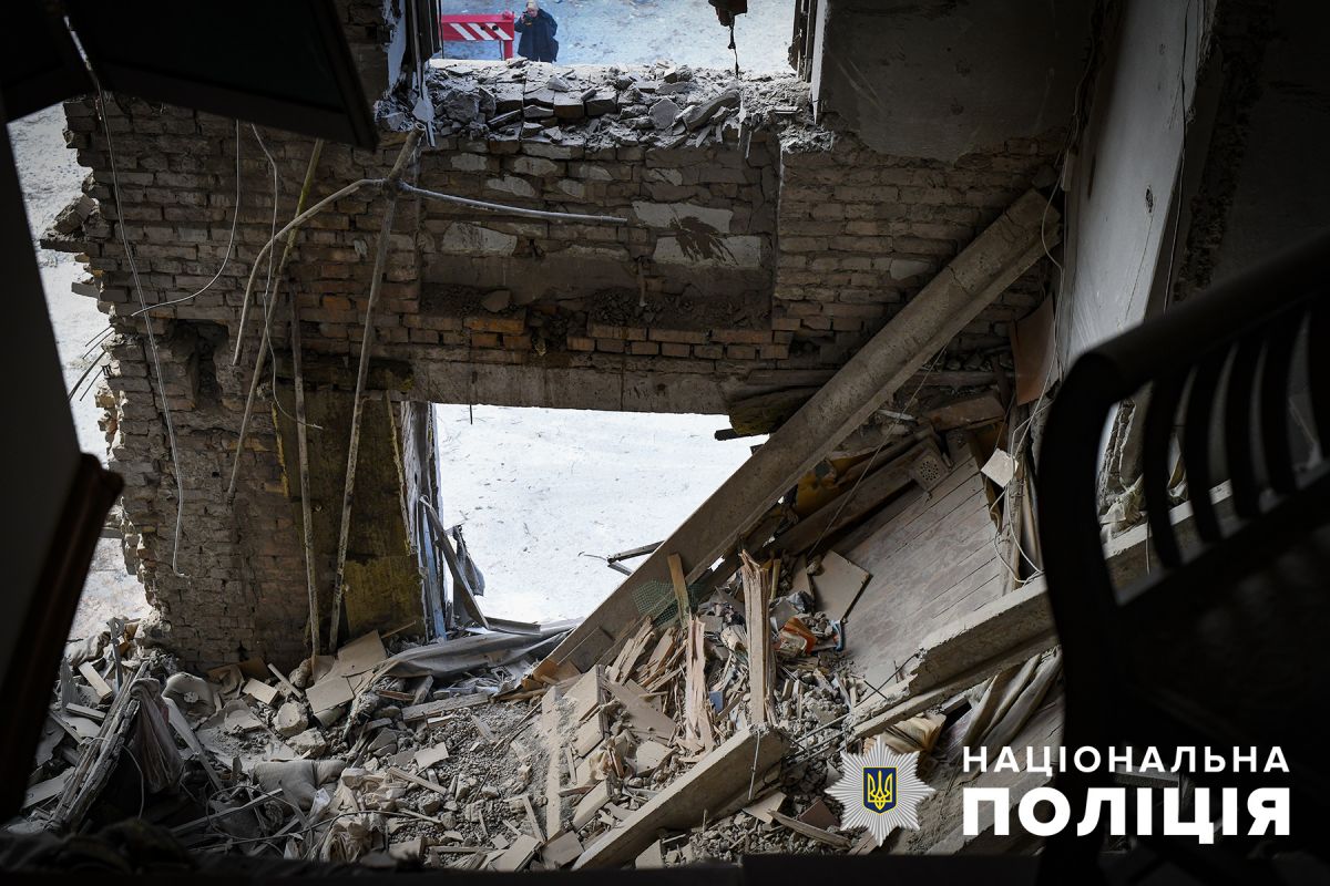 Разрушение в результате атаки.  Фото: Национальная полиция Украины
