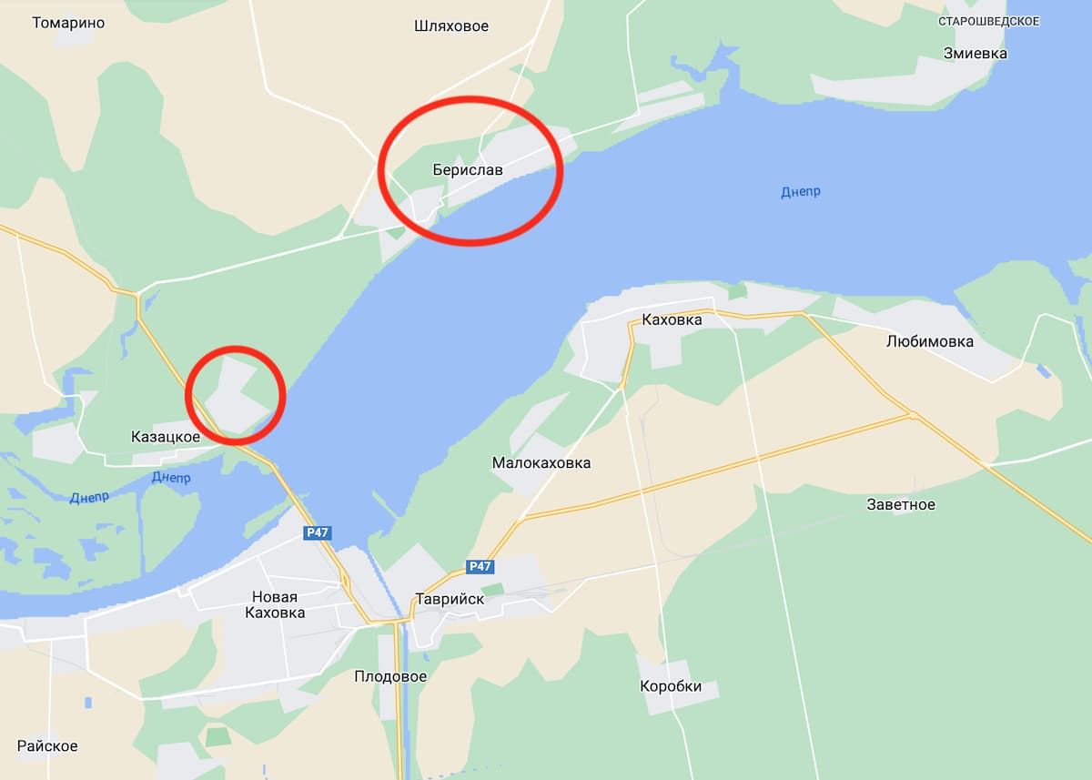Окупанти завдали 12 авіаударів по Бериславу та селищу Веселе. Фото: Google Maps