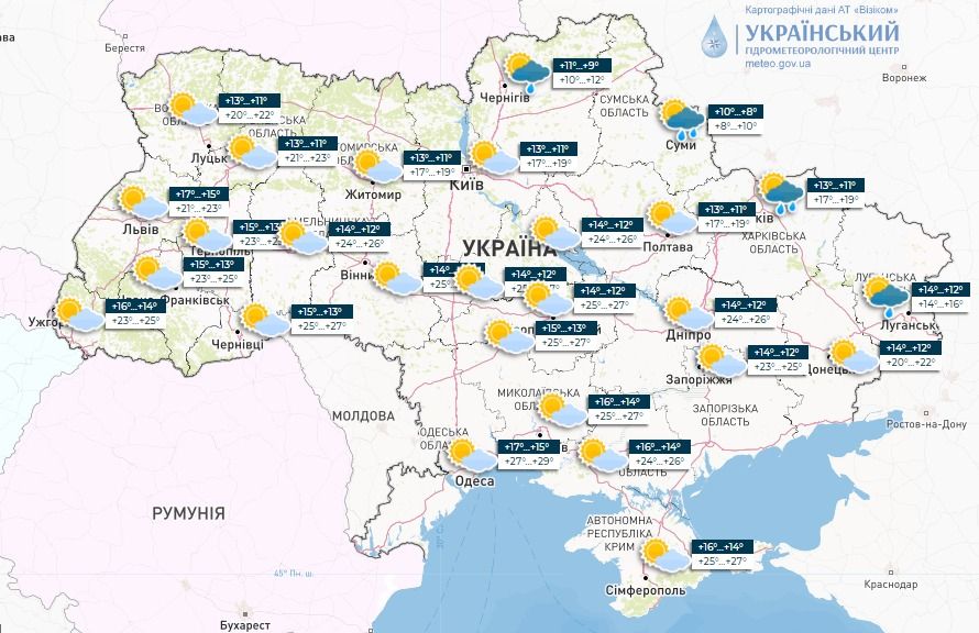 Прогноз погоди 19 жовтня. Карта: Укргідрометцентр

