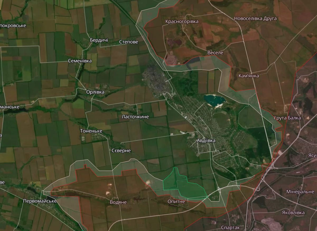 Приблизна лінія фронту в районі Авдіївки Донецької області. Фото: deepstatemap.live