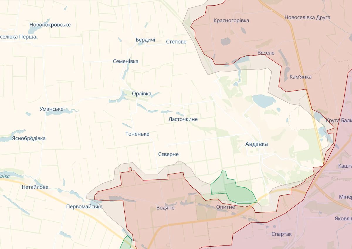 Приблизна лінія фронту в районі Авдіївки Донецької області. Фото: deepstatemap.live