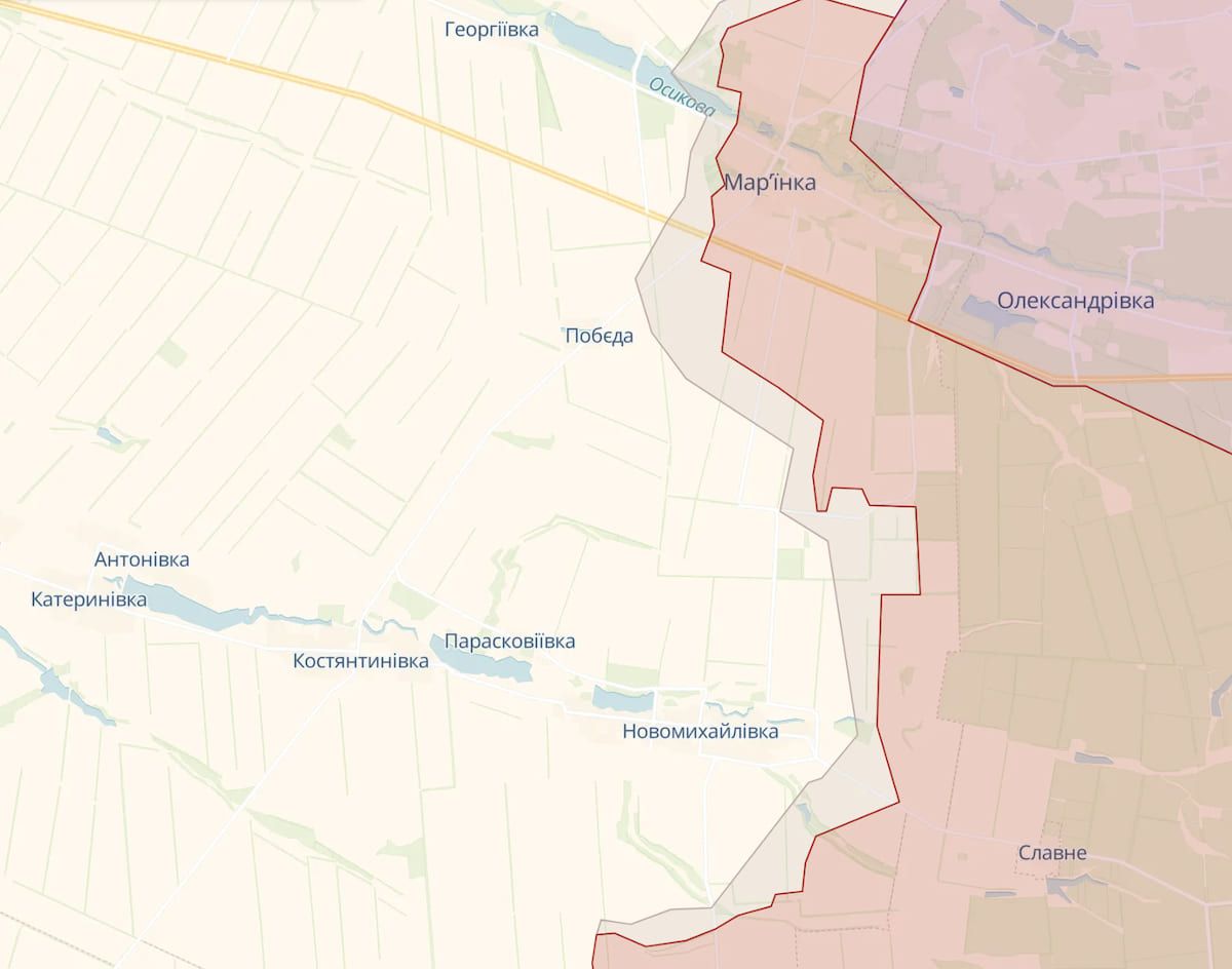 Приблизна лінія фронту на Мар'їнському напрямку. Фото: deepstatemap.live