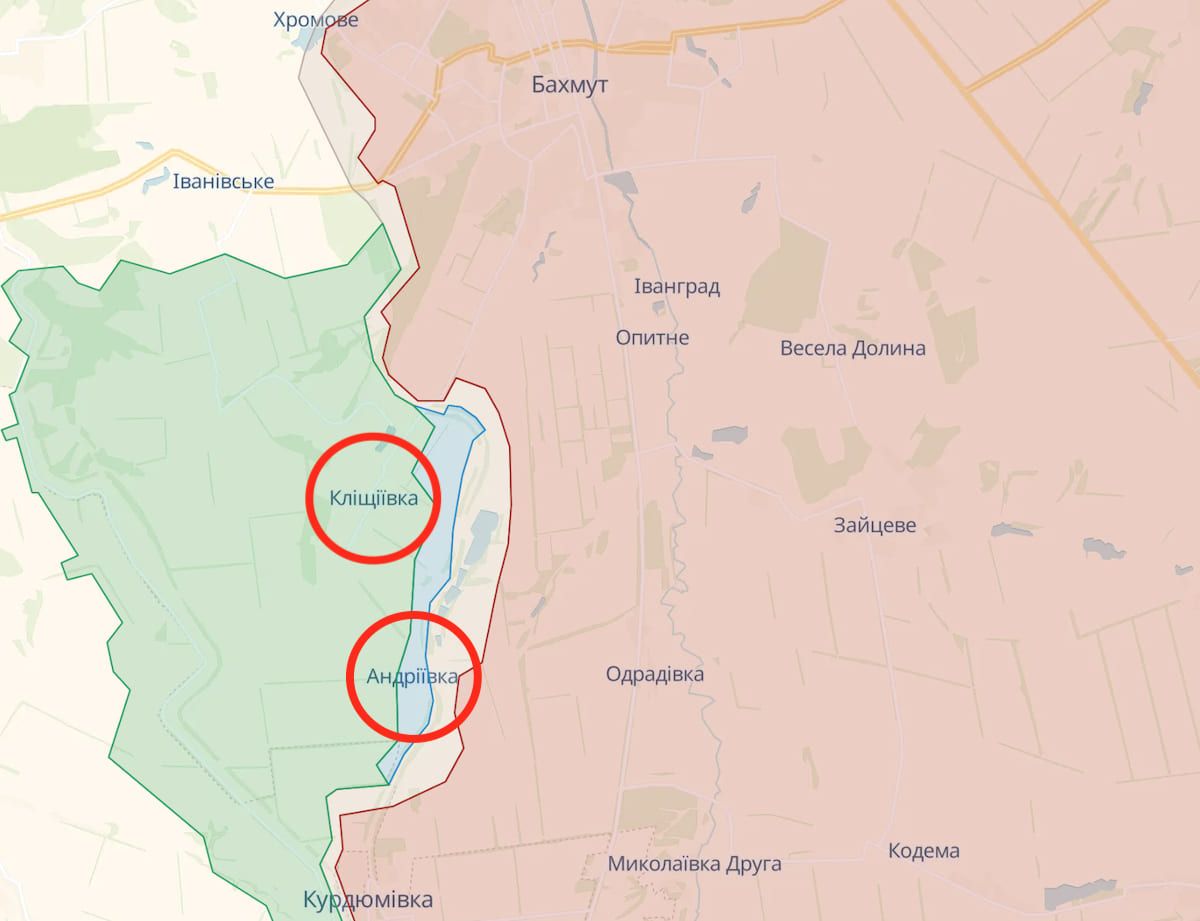 Окупанти штурмували позиції ЗСУ на південь від Бахмута. Фото: deepstatemap.live