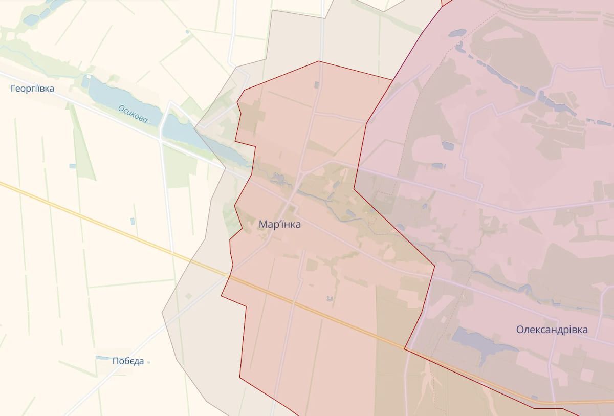 У районі Мар'їнки ЗСУ відбили 16 атак російських окупантів. Фото: deepstatemap.live
