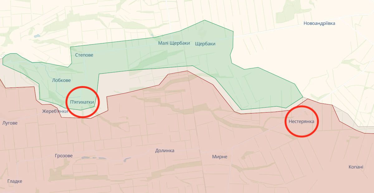 На Мелітопольському напрямку росіяни наступали біля Нестерянки та П'ятихаток. Фото: deepstatemap.live