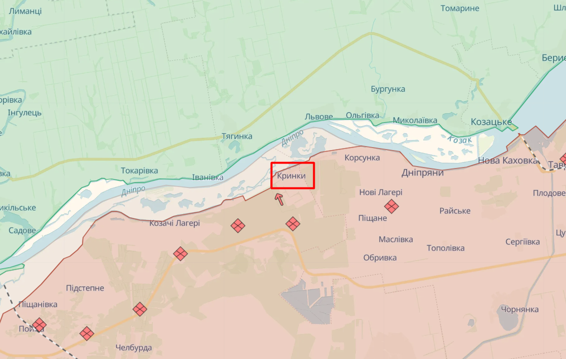 Село Кринки Херсонської області. Карта: deepstatemap.live