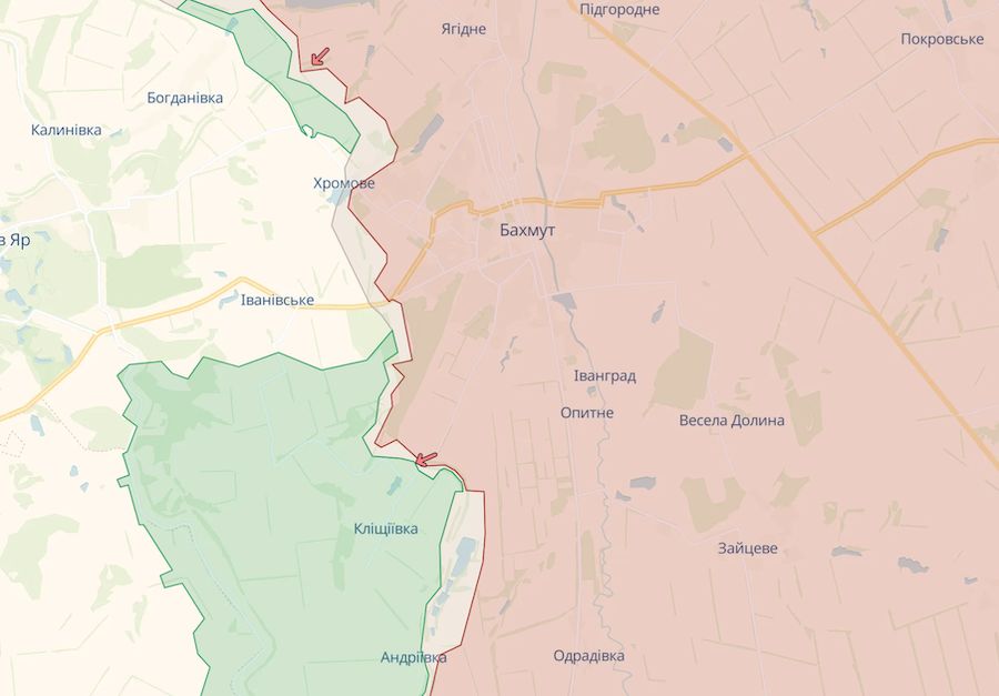На Бахмутському напрямку за день відбито 26 атак російських окупантів. Фото: deepstatemap.live