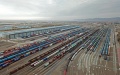 Cargo trains waiting for departure at the Alataw Pass in northwest China's Xinjiang Uygur Autonomous Region. Located in the Mongolian Autonomous Prefecture of Bortala in Xinjiang, the Alataw Pass borders Kazakhstan. Photo by Xinhua/Li Xin.