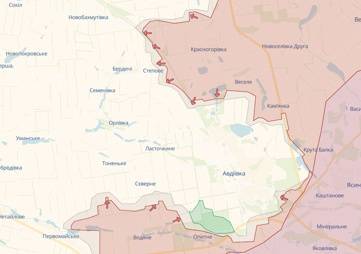Приблизна лінія фронту в районі Авдіївки Донецької області. Фото: deepstatemap.live
