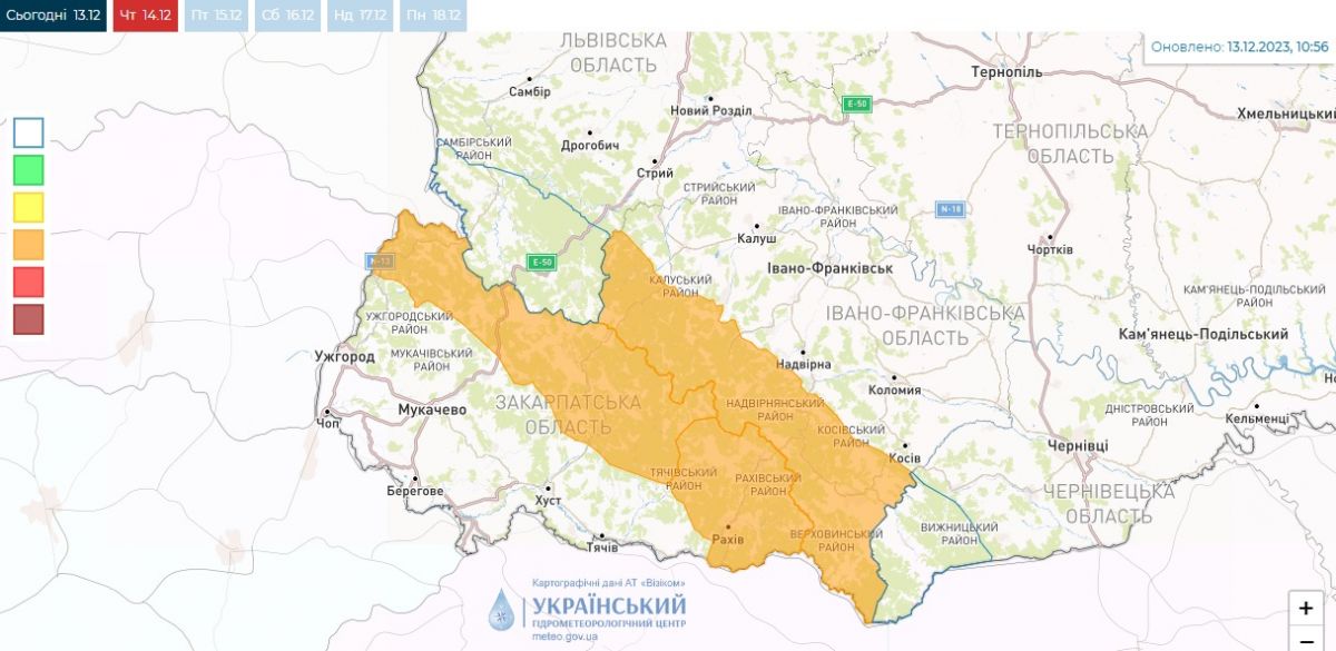Сніголавинна небезпека у Карпатах. Карта: 