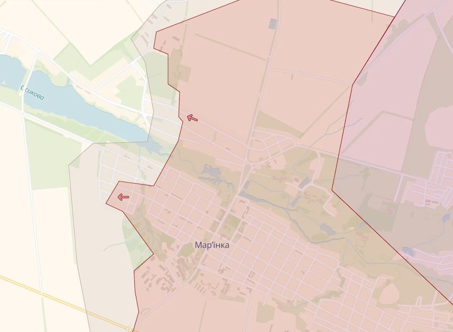 Приблизна лінія фронту в Мар'їнці Донецької області. Фото: deepstatemap.live