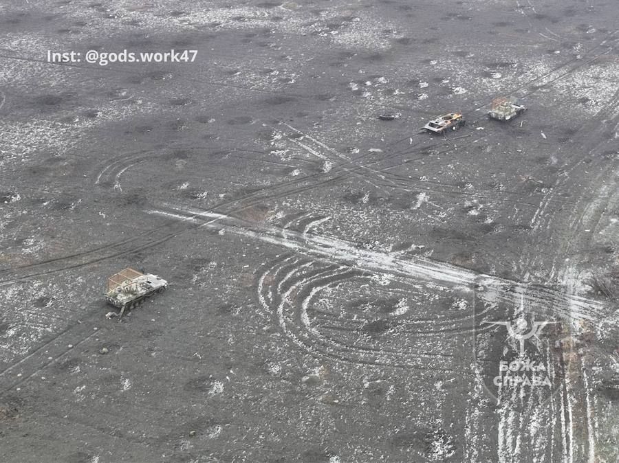 Знищена техніка окупантів на північ від Авдіївки. Фото: t.me/godsworkfpv