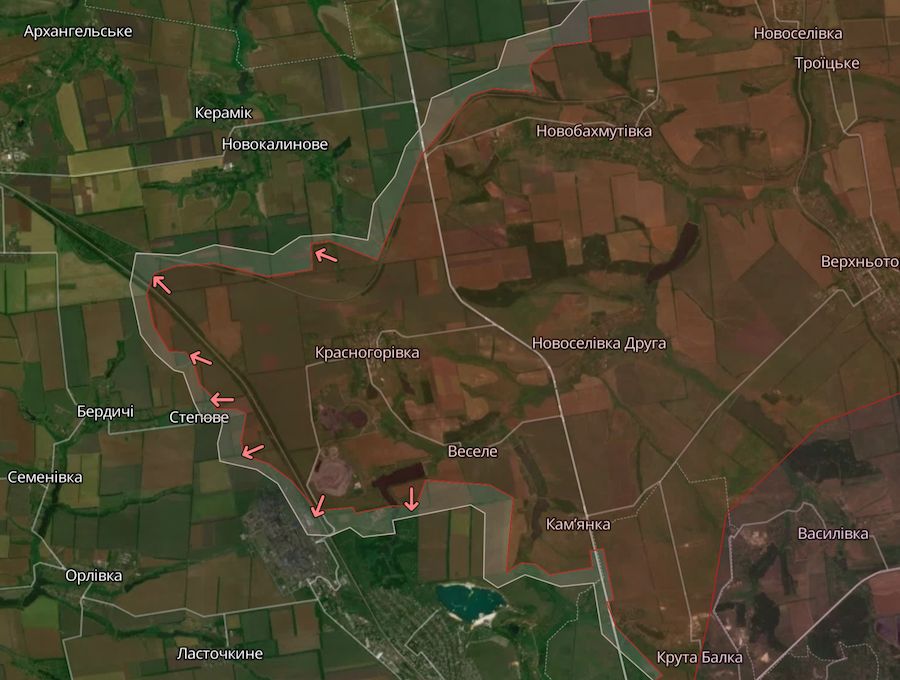 Приблизна лінія фронту на північному фланзі Авдіївки. Фото: deepstatemap.live