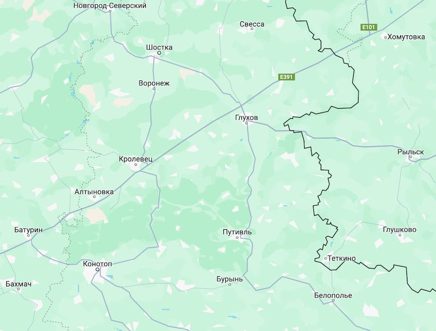 Російські війська атакували Кролевець Сумської області. Фото: Google Maps