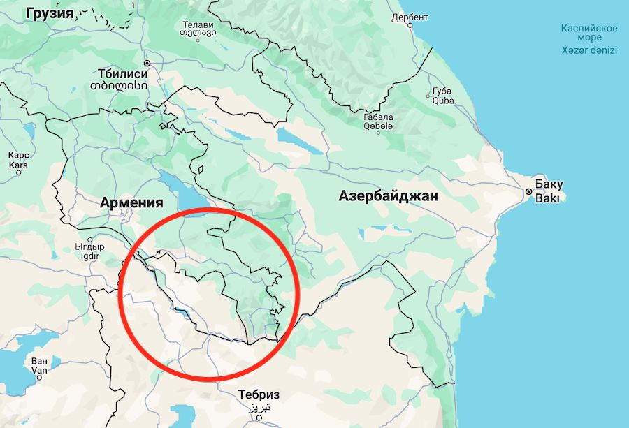 Нахічевань відділений від Азербайджану територією Вірменії. Фото: Google Maps