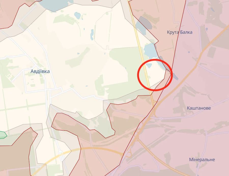 Приблизна лінія фронту на схід від Авдіївки на думку OSINT-аналітиків. Фото: deepstatemap.live