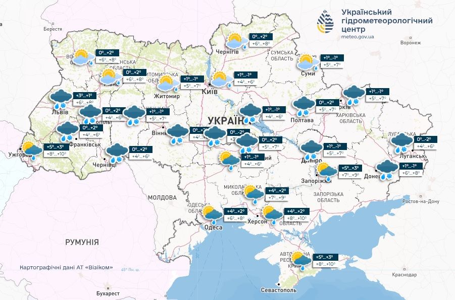Прогноз погоди в Україні на 13 березня. Карта: Укргідрометцентр

