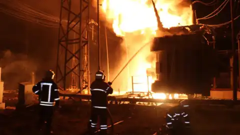 An energy facility damaged during a nighttime drone attack in Kirovohrad Region