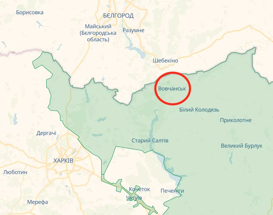 Окупанти скинули на Вовчанськ дві керовані авіабомби. Фото: deepstatemap.live