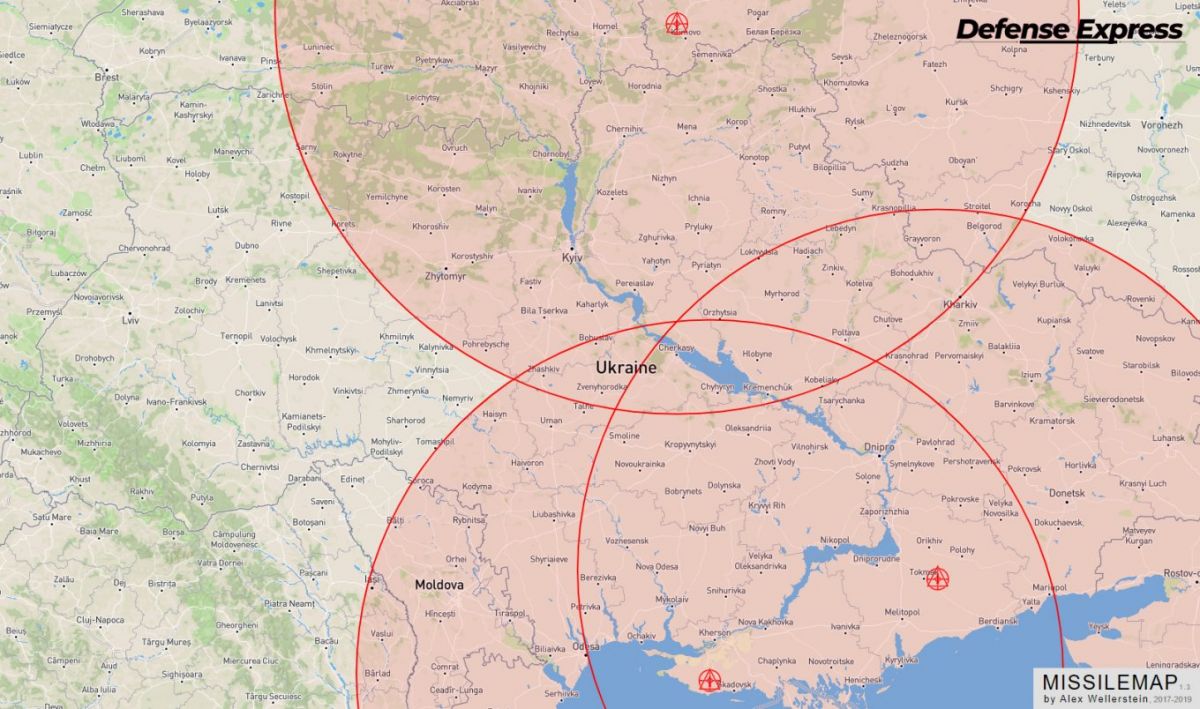 Дальность поражения из гипотетических пусковых районов Х-69 с дальностью 400 км. Карта: Defense Express