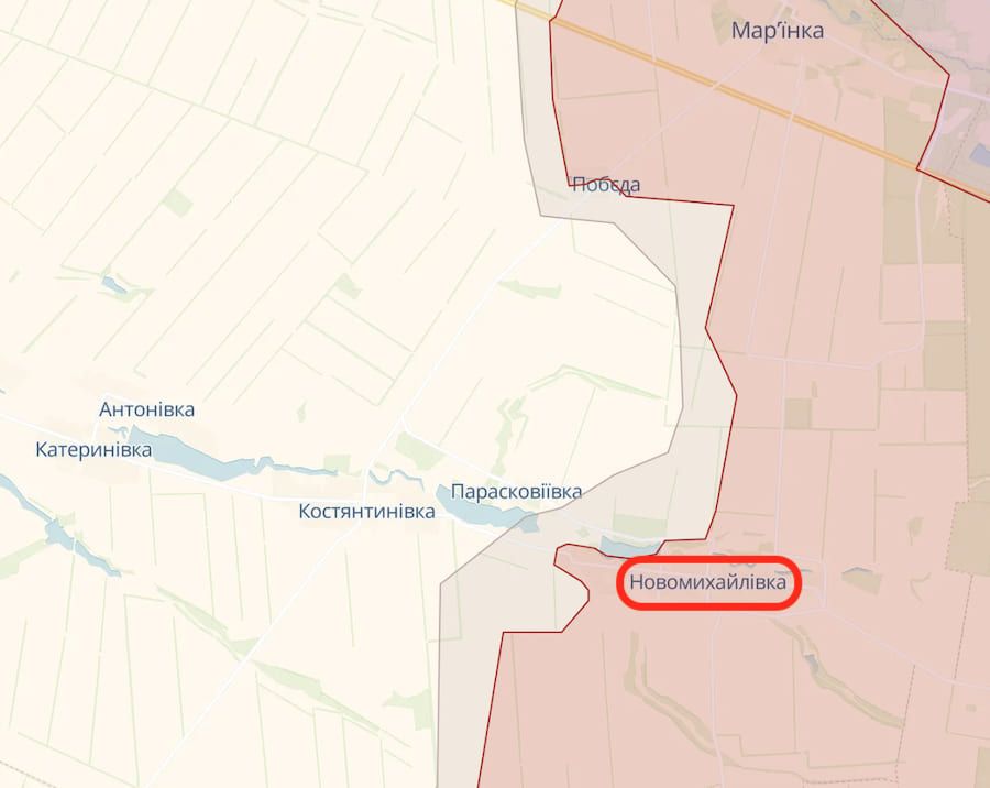 Українські військові зайняли нові рубежі на захід від Новомихайлівки. Фото: deepstatemap.live